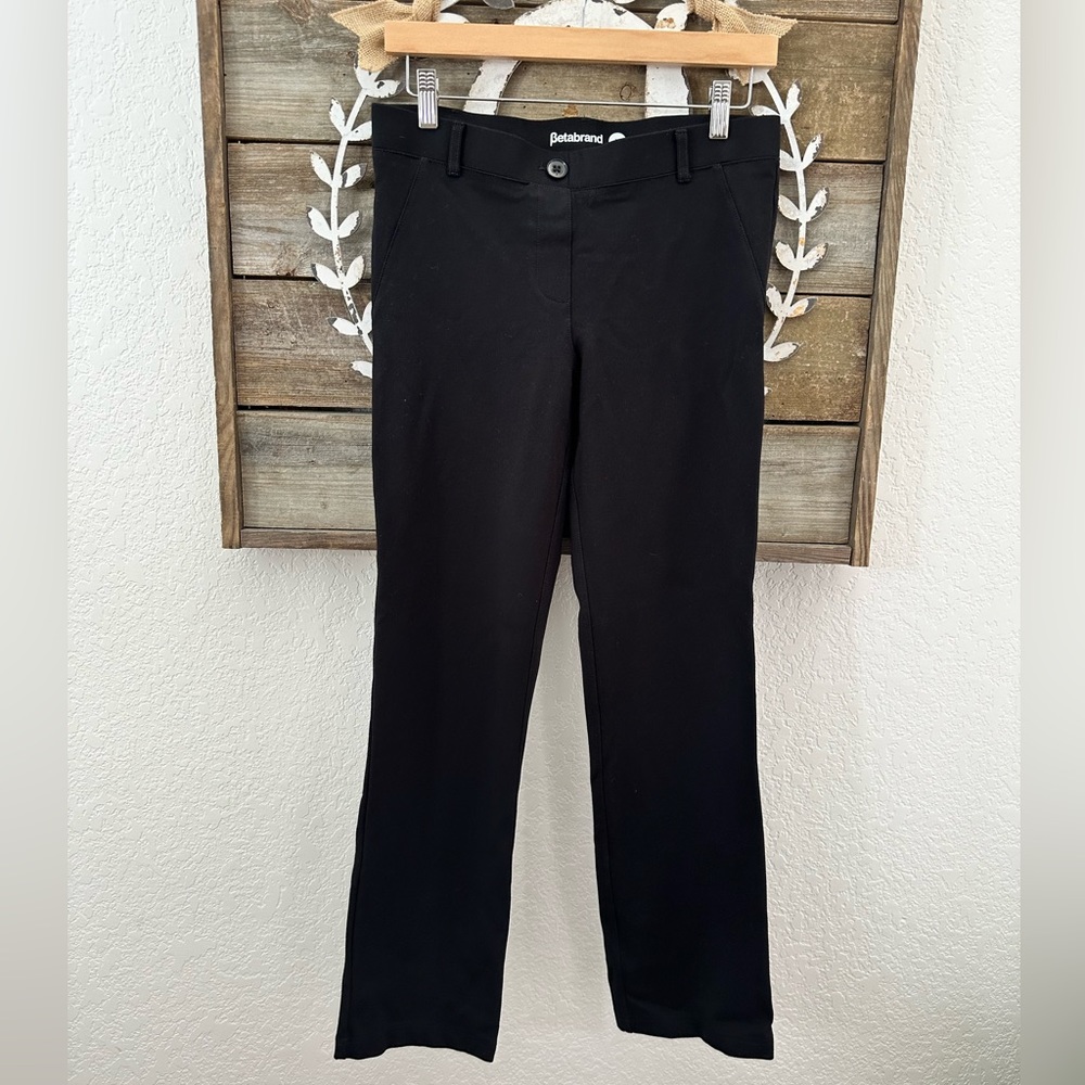 Betabrand black stretch yoga straight leg stretch knit pants M